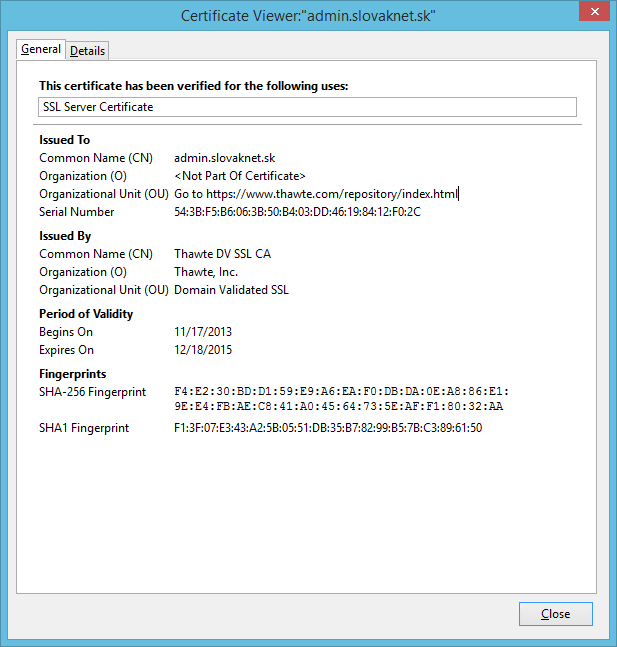 displaying the SSL 123 certificate in a browser